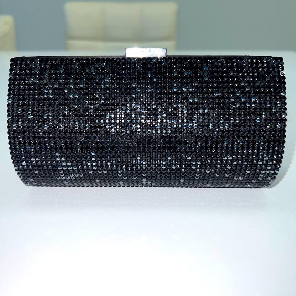 SWAROVSKI Power Rock Crystal Clutch Evening Bag Purse W/ Chain Handle Black NEW!